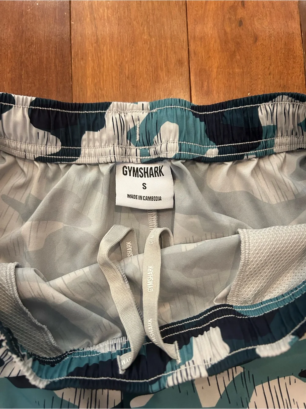 Gymshark  Men’s Teal & Navy Camo Athletic Shorts